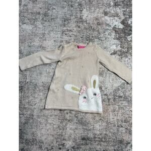 Isaac Mizrahi Girls Beige Bunny Sweater Dress 2T Knee Length Casual holiday cozy
